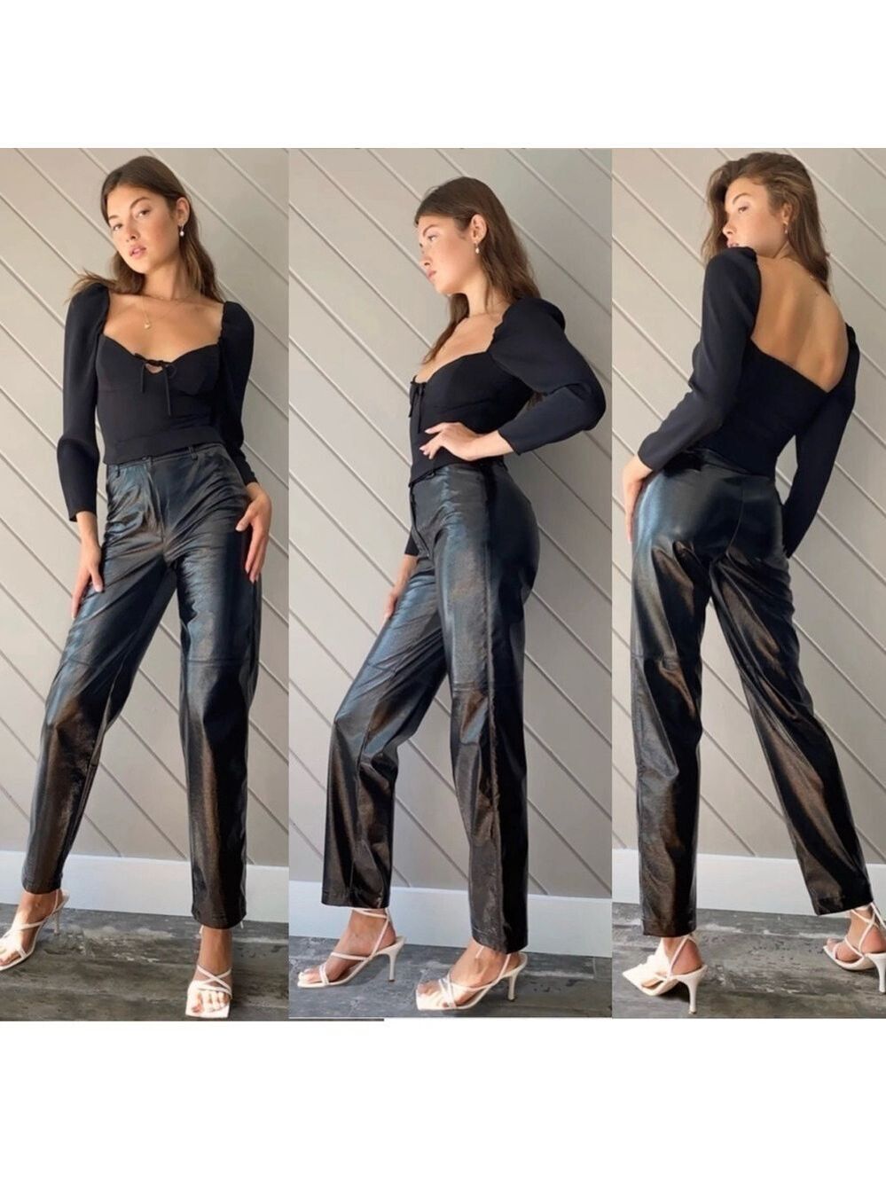 Aritzia Wilfred Black Faux Leather Vinyl Funk Pants Pleather Vegan Straight Leg
